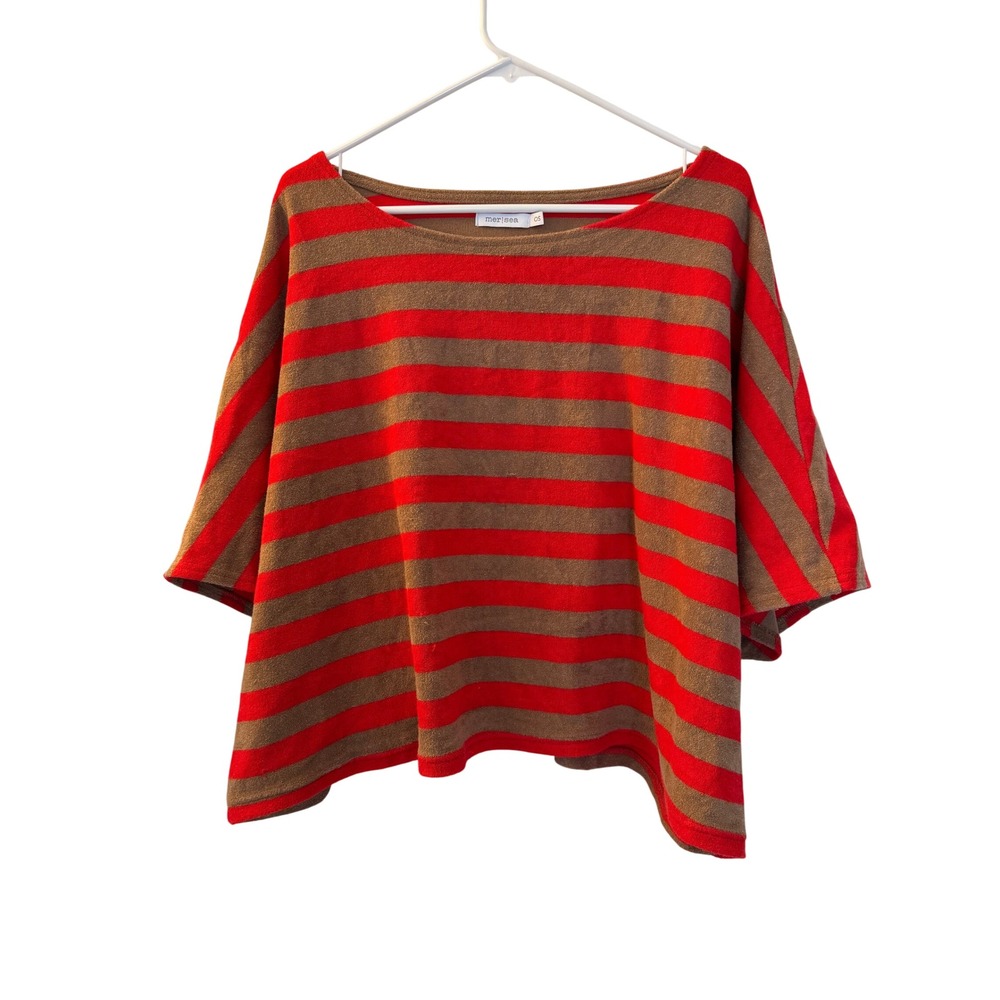 Mersea Captiva Terry Slouch Tee Red Tan Striped Oversized Boxy Top One Size OS